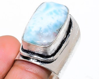 925 Silver Ring* Dominican Republic Larimar Gemstone Handmade Ring Size 8.5* Dominican Larimar Ring* Gift For Mom* Best Selling Item HS4385