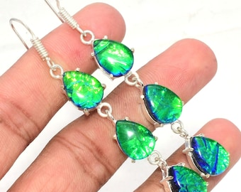 Orecchino di gioielli in argento 925 con gemma di opale triplo australiano Orecchino fatto a mano con opale triplo verde a forma di lacrima Regalo per amore Miglior regalo orecchio.