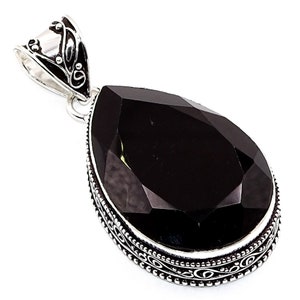 Black Spinel Gemstone 925 Silver Pendant 2.1 Black Spinel Handmade Jewelry Pendant, Teardrop Shape, Gift For Mom/Love, Gift For Her SP51 image 1