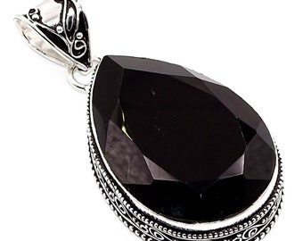 Black Spinel Gemstone 925 Silver Pendant 2.1" Black Spinel Handmade Jewelry Pendant, Teardrop Shape, Gift For Mom/Love, Gift For Her SP51