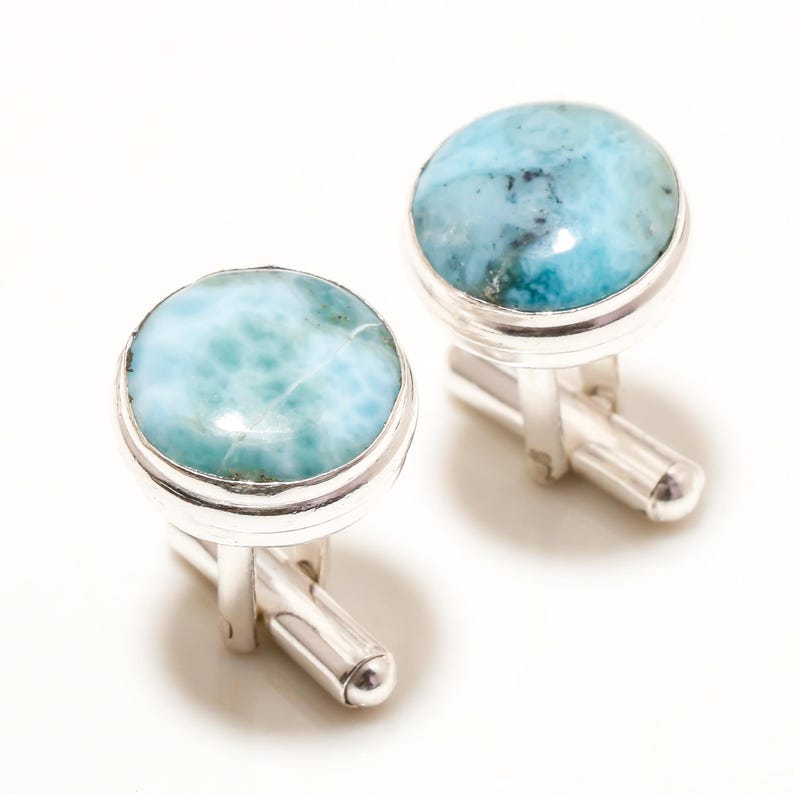 Dominican Republic Gemstone 925 Silver Jewelry Cufflink, Caribbean