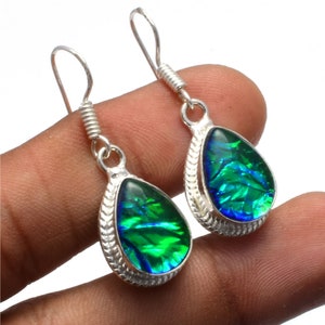 Australian Triplet Opal Gemstone 925 Silver Jewelry Earrings/ Green Triplet Opal Handmade Earring/ Gift For Love/Mom Gift for Her SY43 image 1