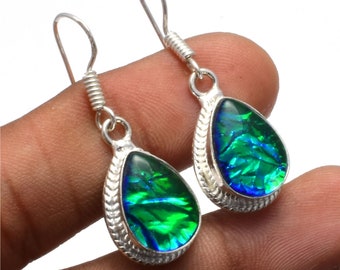 Australische Triplet Opal Edelsteen 925 Zilveren Sieraden Oorbellen / Groene Triplet Opaal Handgemaakte Oorbel / Cadeau Voor Liefde / Moeder Cadeau voor Haar SY43