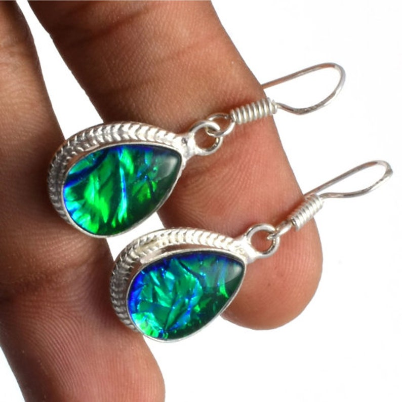 Australian Triplet Opal Gemstone 925 Silver Jewelry Earrings/ Green Triplet Opal Handmade Earring/ Gift For Love/Mom Gift for Her SY43 image 2