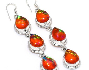 Oranje triplet opaal edelsteen 925 zilveren sieraden oorbel, Australische triplet opaal oorbel, best verkopende, cadeau voor moeder/liefde, cadeau voor haar PS79