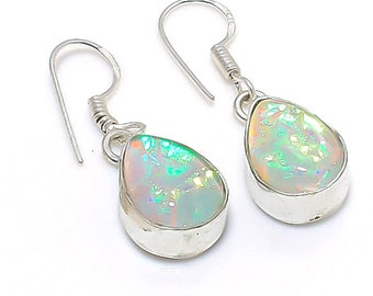 Yellow Triplet Opal Gemstone 925 Silver Jewelry Earrings 1.4" , Australian Triplet Opal Earring, Gift For Mother/Love, Gift For Her PYS92