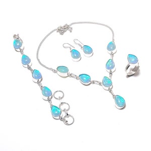 Australian Triplet Opal 925 Silver Necklace, Bracelet, Ring, Earring Set, Jewelry Necklace Set, Gift For Mother, Best Jewelry Gifts KN2841