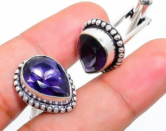 African Amethyst Gemstone  925 Silver Cufflinks, Purple Amethyst Handmade Jewelry Cufflinks, Men's Cufflinks, Gift For Father / Love HP351