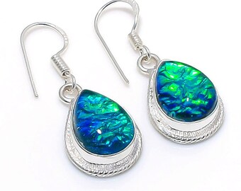 Orecchini fatti a mano in argento 925 con pietra preziosa verde tripletta opale 1,55 ", orecchini con opale tripletta australiana a forma di pera regalo di nozze gioielli da donna VS87