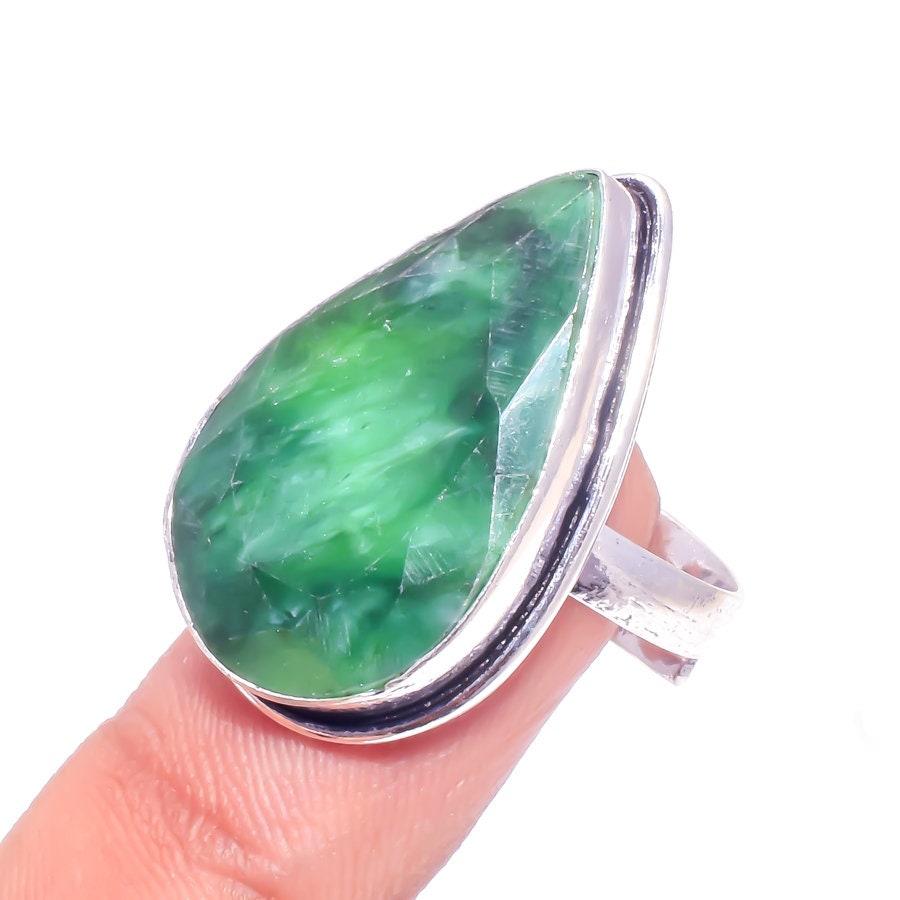 Green Emerald Ring 7 Gemstone 925 Silver Ring Gift For | Etsy