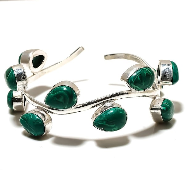 Malachite Gemstone 925 Silver Jewelry Adjustable Cuff, Bracelet, Bangle, Women Party Wear Malachite Bangle Wedding Gift, Birthday Gift B3934