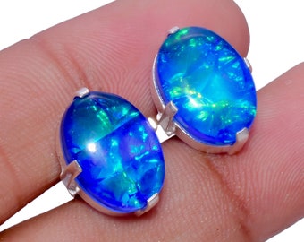 Australian Triplet Opal Gemstone 925 Silver Cufflinks Triplet Opal Handmade Men's Cufflinks Gift For Father Gift For Love Blue Triplet CM400