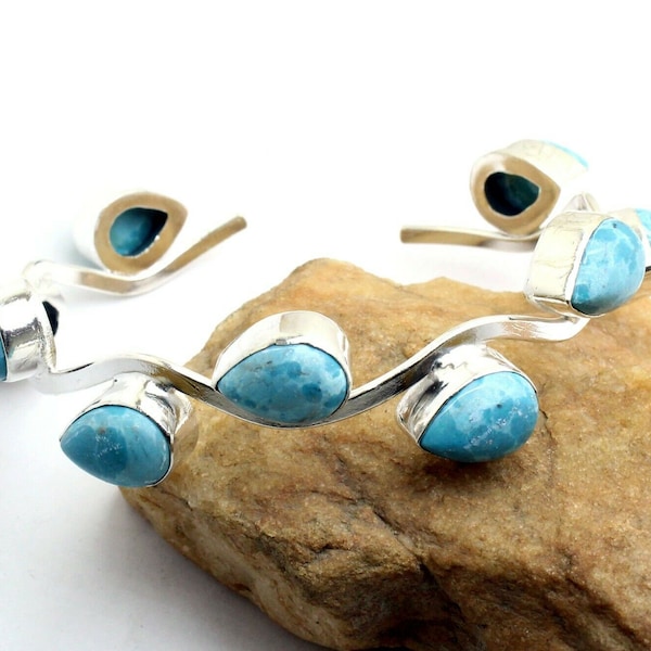 Caribbean Larimar Bangle 7/8, Larimar Bracelet Jewelry, Gift For Her, Caribbean Larimar Handmade Jewelry, Bracelet For Her, Adj-table Cuff