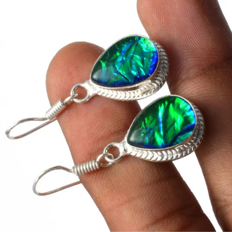 Australian Triplet Opal Gemstone 925 Silver Jewelry Earrings/ Green Triplet Opal Handmade Earring/ Gift For Love/Mom Gift for Her SY43 image 4