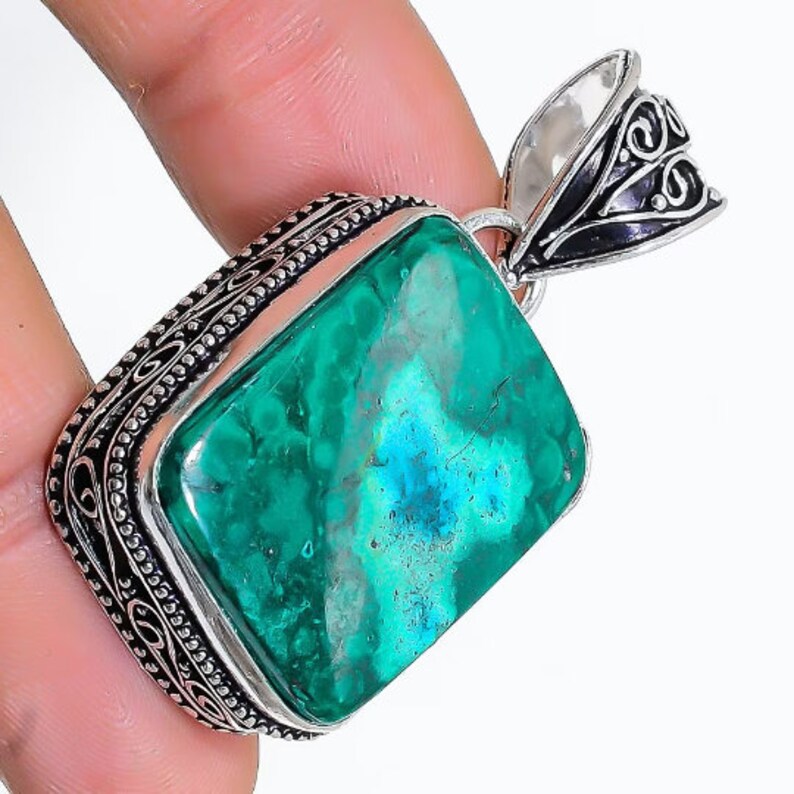 925 Silver Jewelry Pendant/ Natural Malachite Gemstone Handmade Pendant ...