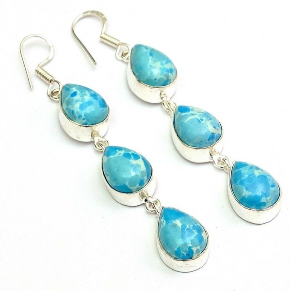 Caribbean Larimar Earring 925 Silver Earring Larimar Gemstone Handmade Earring Larimar Teardrop Shape Earrings Christmas Gift Jewelry EYS140