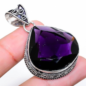 African Amethyst Gemstone Handmade Pendant, 925 Silver Pendant, Purple Amethyst Jewelry Pendant Necklace, Gift For Mom, Gift For Her HP2503