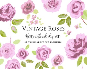 Vintage Roses Vector Clipart Commercial Use Instant Download