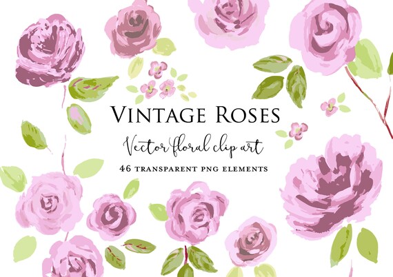 Vintage Roses Vector Clipart Commercial Use Instant Download Etsy
