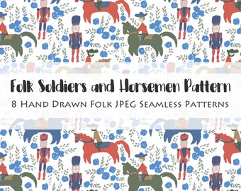 Folk Soldiers and Horsemen Seamless Repeat Vector Pattern, Commercial Use, Instant Download