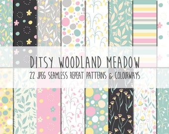 Ditsy Woodland Meadow Vector Pattern Instant Download, Commercial Use Available