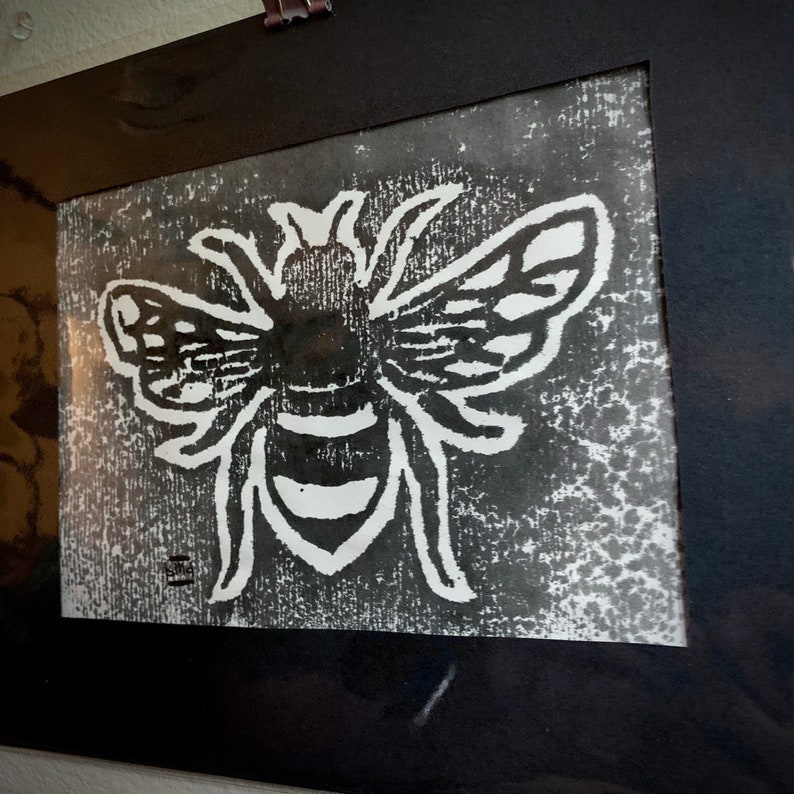 mokuhanga woodblock print direct message for sliding scale option BLACK BUMBLE BEE hand carved and made with love
