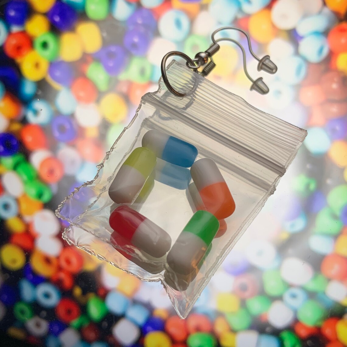 PILL BAG EARRINGS rainbow capsule drug dangle earrings Etsy