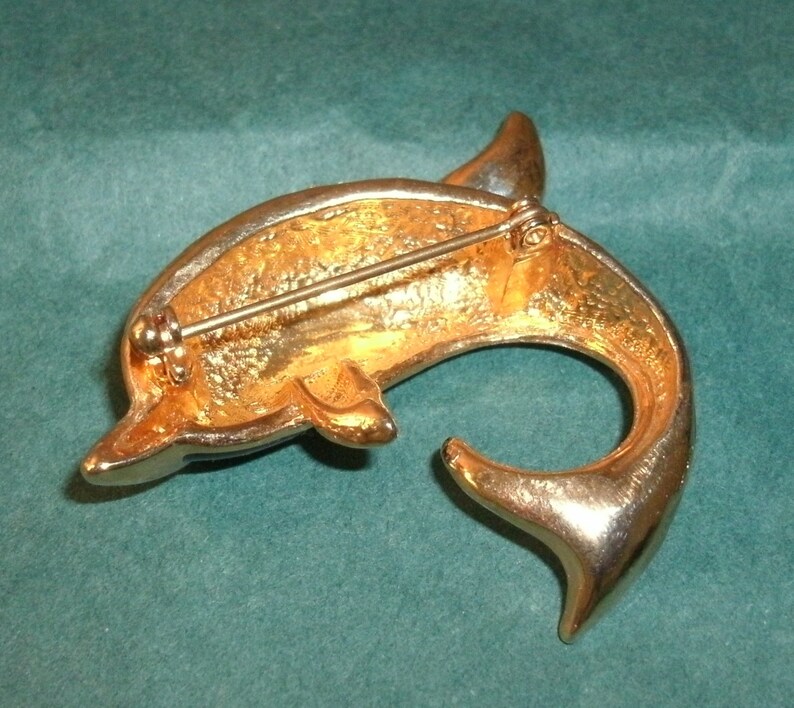 Figural Jumping Dolphin Rhinestone /& Enamel Brooch Vintage Goldtone Ornate Design Happy Sea Mammal Jewelry Pin Summer Beach Jewelry