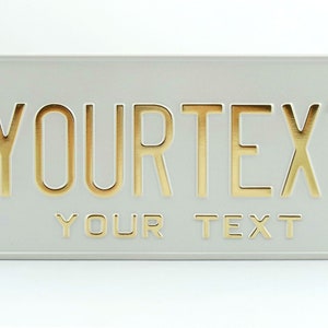US USA License Plate Customizable Number Plate Embossed Custom Personalized Alu Made in Germany Express Shipping Text in two lines