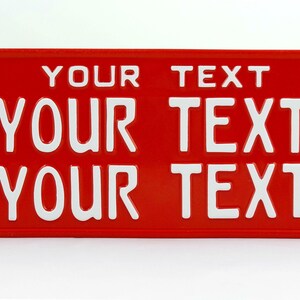 US USA License Plate Customizable Number Plate Embossed Custom Personalized Alu Made in Germany Express Shipping Text in three lines