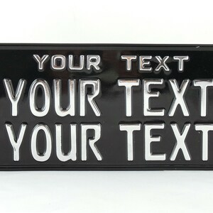 US USA License Plate Customizable Number Plate Embossed Custom Personalized Alu Made in Germany Express Shipping Text in three lines