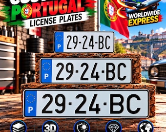 Matrícula portuguesa Euro (P) – placa personalizada de aluminio con caracteres en relieve, 305/400/520 mm, con o sin marco, decoración auto