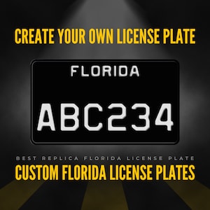 Custom Florida Motorcycle License Plate / Black Florida Motorcycle License Plate / Florida Motorcycle License Plate with YOUR TEXT / Motor