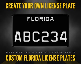 Custom Florida Motorcycle License Plate / Black Florida Motorcycle License Plate / Florida Motorcycle License Plate with YOUR TEXT / Motor