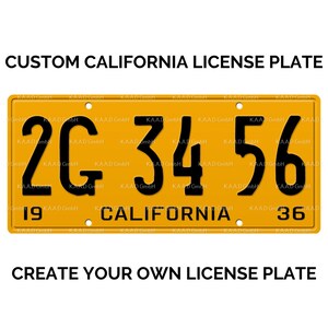 1936 California License Plate with YOUR TEXT / Replica California License Plate / Retro Vintage Custom California License Plate