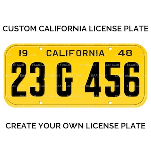 1948 California License Plate with YOUR TEXT / Replica California License Plate / Retro Vintage Custom California License Plate