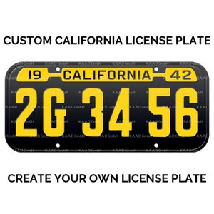 1942 California License Plate with YOUR TEXT / Replica California License Plate / Retro Vintage Custom California License Plate