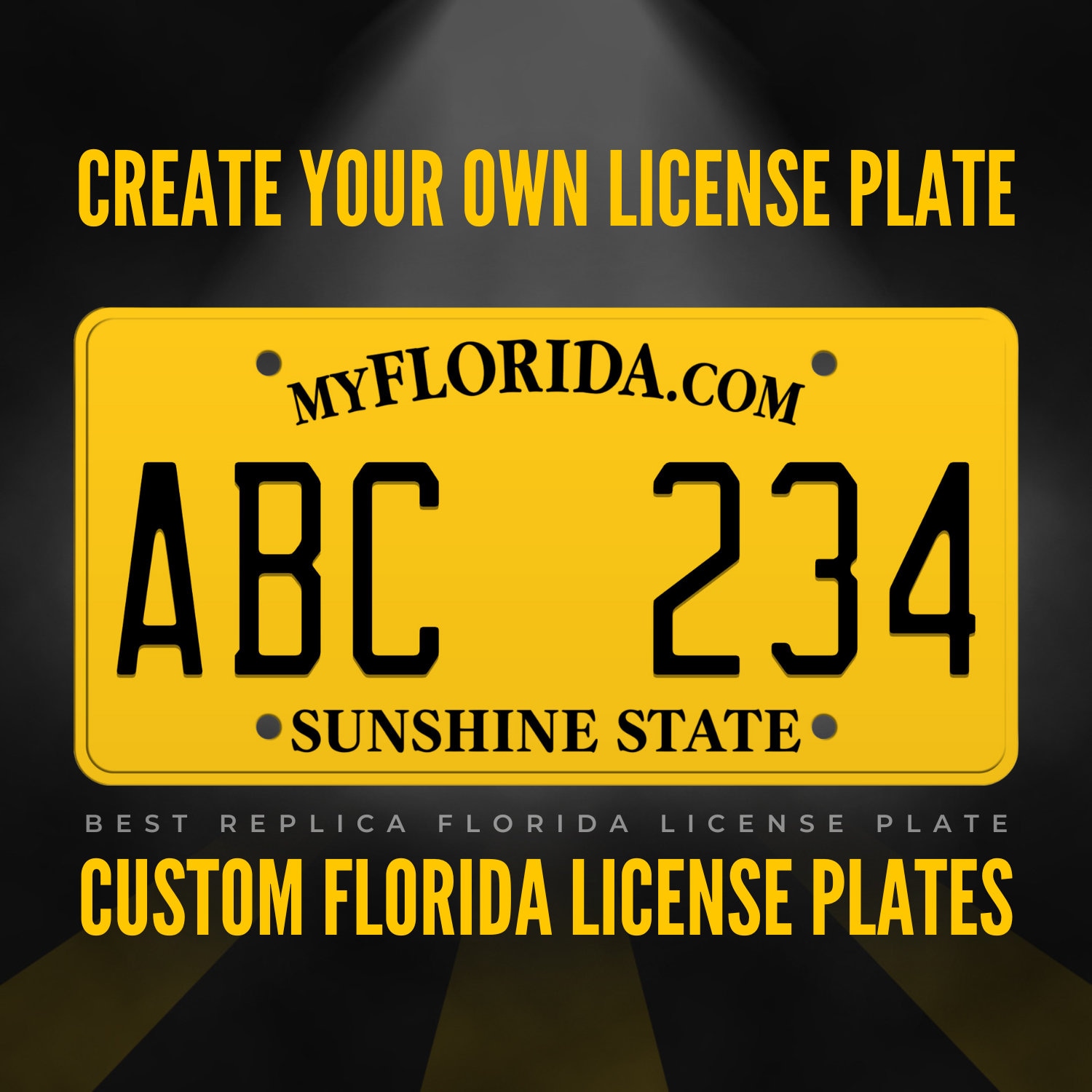 Custom Florida License Plate / Yellow Florida License Plate / Florida License Plate with YOUR TEXT / Personalized Florida License Plate
