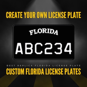 Custom Florida Motorcycle License Plate / Black Florida Motorcycle License Plate / Florida Motorcycle License Plate with YOUR TEXT / Motor