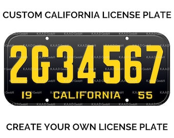 1955 California License Plate with YOUR TEXT / Replica California License Plate / Retro Vintage Custom California License Plate