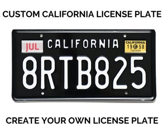 Retro Custom California License Plate with YOUR TEXT / Replica California License Plate / Boxes for Dates + YOM Stickers