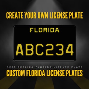 Custom Florida Motorcycle License Plate / Black Florida Motorcycle License Plate / Florida Motorcycle License Plate with YOUR TEXT / Motor