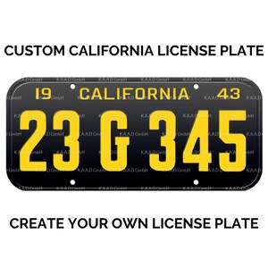 1943 California License Plate with YOUR TEXT / Replica California License Plate / Retro Vintage Custom California License Plate
