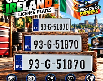 Matrícula irlandesa Euro (IRL) – placa personalizada de aluminio con caracteres en relieve, 305/400/520 mm, con o sin marco, decoración auto