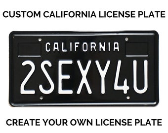 Vintage Retro Custom California License Plate with YOUR TEXT / Replica California License Plate - 1963 to 1968 / Boxes for Dates