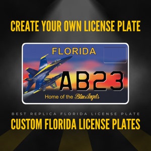 Custom Florida Motorcycle License Plate / Blue Angels Florida Motorcycle License Plate / Florida Motorcycle License Plate with YOUR TEXT