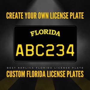 Custom Florida Motorcycle License Plate / Black Florida Motorcycle License Plate / Florida Motorcycle License Plate with YOUR TEXT / Motor