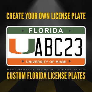 Custom Florida License Plate / Florida University of Miami License Plate with YOUR TEXT / Personalized Florida License Plate / P46