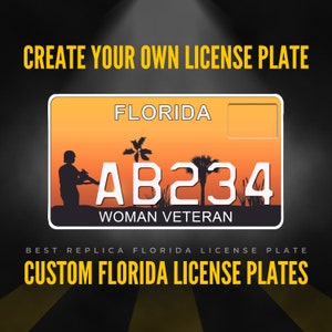 Custom Florida Motorcycle License Plate / Woman Veteran Florida Motorcycle License Plate / Florida Motorcycle License Plate with YOUR TEXT