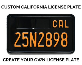 Custom Motorcycle California License Plate with YOUR TEXT / Replica Motorcycle California License Plate / Boxes for Dates